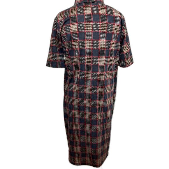 Zara Woman Black Red Brown Houndstooth Midi Dress - Women L - Mod Academia 60s - Picture 3 of 5